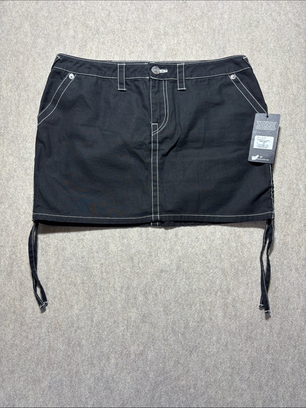 True Religion Women Black Mini Skirt Size 29 Dark Wash Pockets NWT  (1)